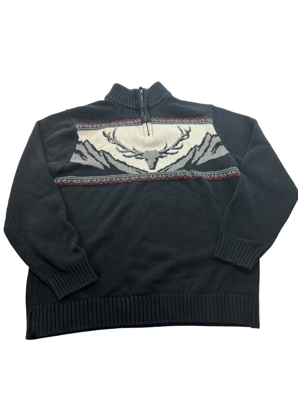 Chaps Sweater Quarter Zip Deer Mens Size Large Sweater Black Knit Top Flaws